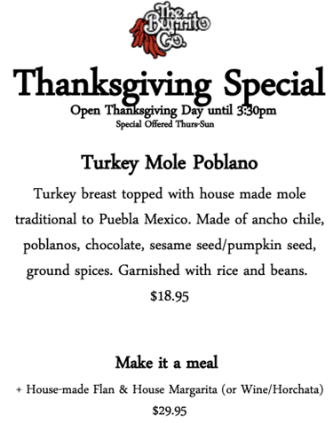 Open Thanksigiving day until 3:30pm